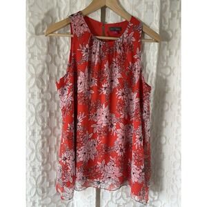 Vince Camuto Womens Tops Lightweight V neck Sleeveless Orange Floral Size Small